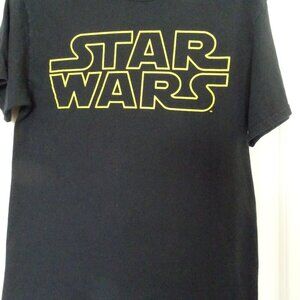 STAR WARS OFFICIAL Men's Size Small S. Sleeve Black Cotton T-Shirt Yellow Logo